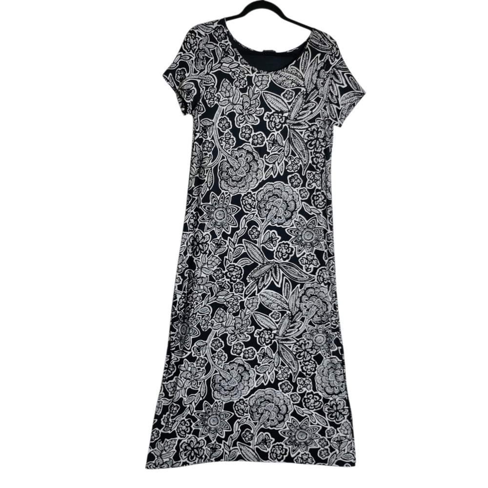 J. Jill Wearever Black White Floral Paisley Maxi Dress Small  Stretch